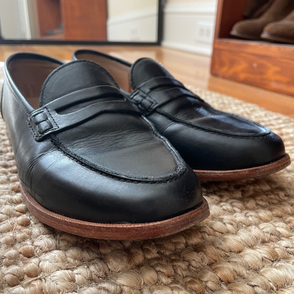 J Crew Black Leather Slip-On Loafers